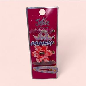 Brand New 6 Piece Justice Girls Hair Clip Set Colorful Hair Care Accessories